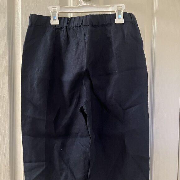 J. Jill Love Linen Cropped Pants Pockets Elastic Waist Navy Blue Womens XS NWT - Picture 9 of 10